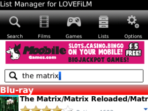 List Manager for LOVEFiLM for blackberry Screenshot