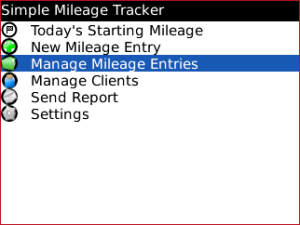 Simple Mileage Tracker for blackberry app Screenshot