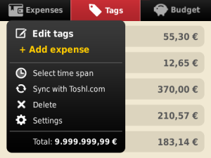 Toshl Finance for blackberry app Screenshot