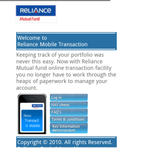 Reliance Mutual Fund for blackberry app Screenshot