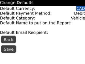 Expenses on the Run for blackberry app Screenshot