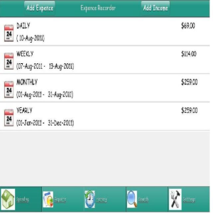 Expense Recorder for blackberry app Screenshot