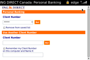 ING DIRECT Canada Lite for blackberry app Screenshot