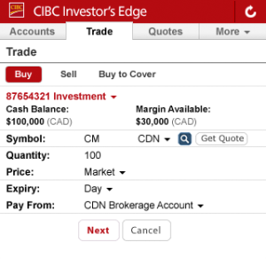 CIBC Mobile Brokerage for blackberry app Screenshot