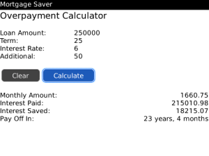 Mortgage Saver for blackberry app Screenshot