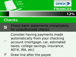 Finances Checklist for blackberry app Screenshot