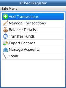 eCheckRegister for blackberry app Screenshot