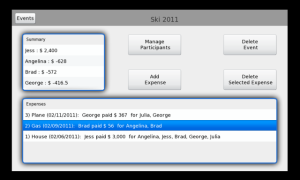 Shared Expenses Book for blackberry app Screenshot