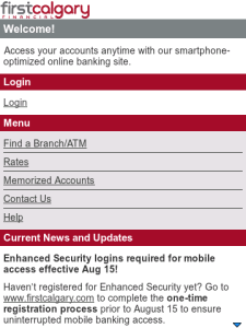 First Calgary Financial Mobile Banking for blackberry app Screenshot