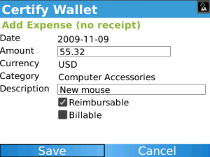 Certify Wallet for blackberry app Screenshot