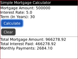 Simple Mortgage Calculator for blackberry app Screenshot