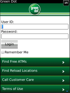 Green Dot for blackberry app Screenshot