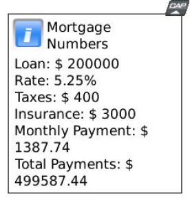 Mortgage Loan Payment Calculator Professional for blackberry app Screenshot