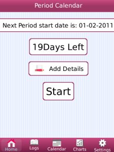 Period Calendar for blackberry app Screenshot
