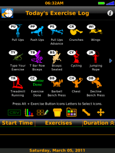 Exercise Log Pro for blackberry app Screenshot
