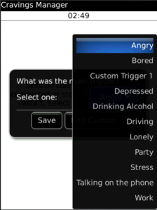 Cravings Manager for blackberry app Screenshot