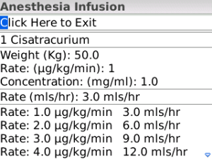 Anesthesia Infusion for blackberry app Screenshot