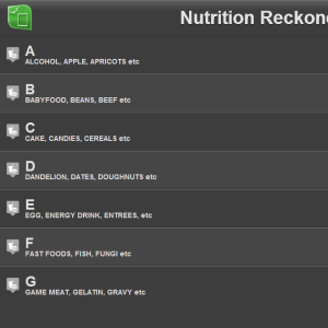 Nutrition Reckoner for blackberry app Screenshot