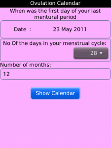 Ovulation Calendar Pro for blackberry app Screenshot