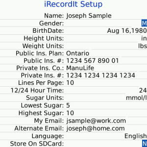 iRecordit Diabetes Sugar Glucose and Health Tracker for blackberry app Screenshot