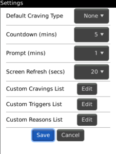 Cravings Manager Lite for blackberry app Screenshot