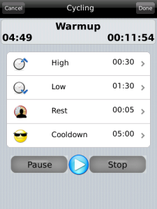 Interval Gym for blackberry app Screenshot
