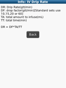 Anesthesiology Calculator for blackberry app Screenshot