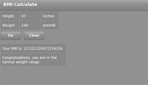 BMI Calculate for blackberry app Screenshot