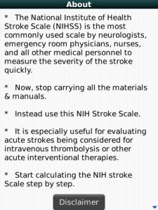 NIH Stroke Scale for blackberry app Screenshot