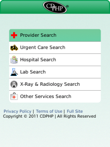CDPHP Find-A-Doc Mobile for blackberry app Screenshot