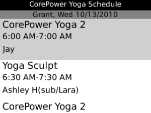 CorePower Yoga for blackberry app Screenshot