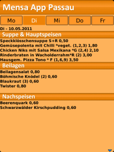 Mensa Passau for blackberry app Screenshot