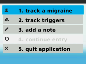 Ubiqi Health Migraine Tracker for blackberry app Screenshot