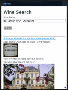 Wine Search for blackberry app Screenshot