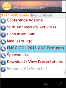 PMRG 2011 Annual National Conference eGuide for blackberry app Screenshot
