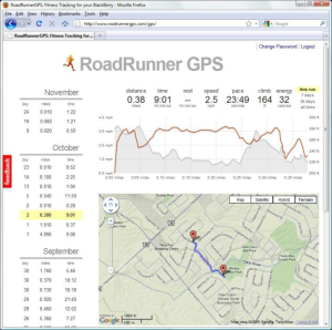 RoadRunnerGPS for blackberry app Screenshot