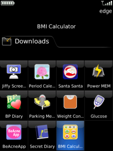 BMI Calculator for blackberry app Screenshot