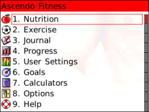 Ascendo Fitness Diet and Exercise Assistant for blackberry app Screenshot