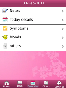 Period Calendar Pro for blackberry app Screenshot