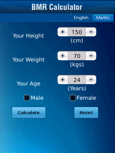 BMR Calculator for blackberry app Screenshot