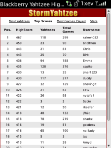 Yahtzee for BlackBerry Storm