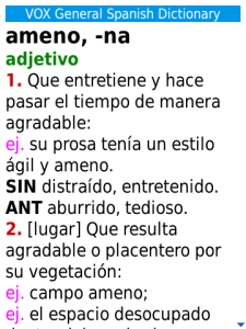 VOX General Spanish dictionary for BlackBerry