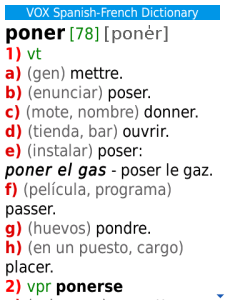 VOX French-Spanish and Spanish-French dictionary for BlackBerry