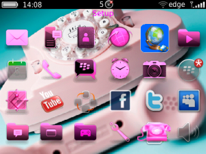 A Retro Phone with Pink OS7 Icons Zen Theme