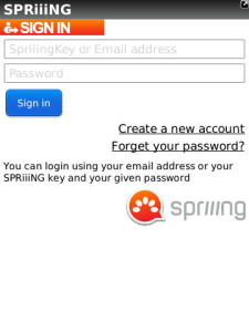 Spriiing for blackberry app Screenshot