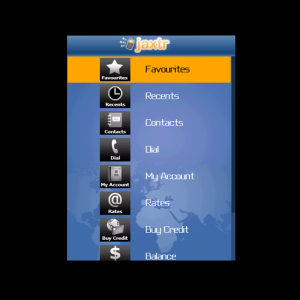 Jaxtr Mobile for blackberry app Screenshot