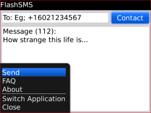 Send Flash sms with FlashSMS for blackberry app Screenshot
