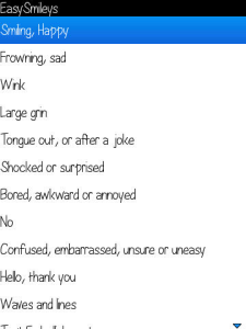EasySmileys for blackberry app Screenshot