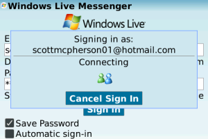 Windows Live Messenger for blackberry app Screenshot