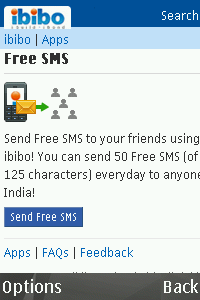 ibibo Free SMS for blackberry app Screenshot